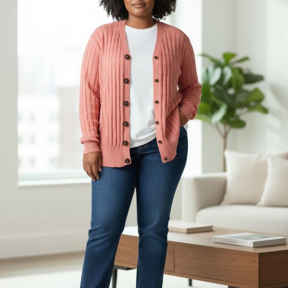 Heather B Coral  Button-Up Sweater